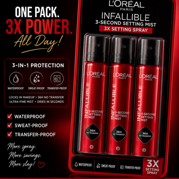 L’Oréal Paris Infallible 3-Second Setting Mist – 3 Pack (75ml each)